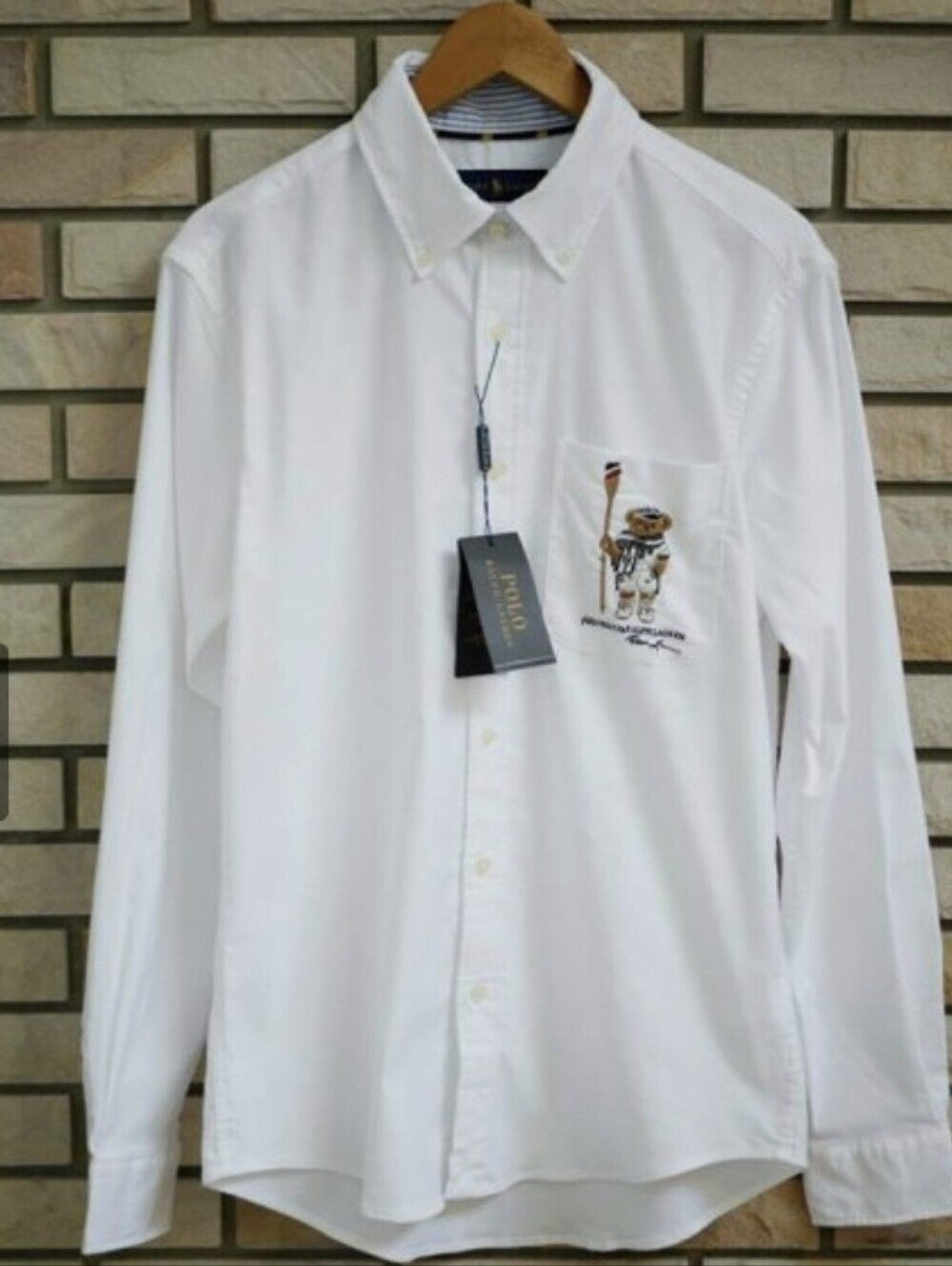 Polo by Ralph Lauren White Long-Sleeve Oxford Shirt with Bear Pocket